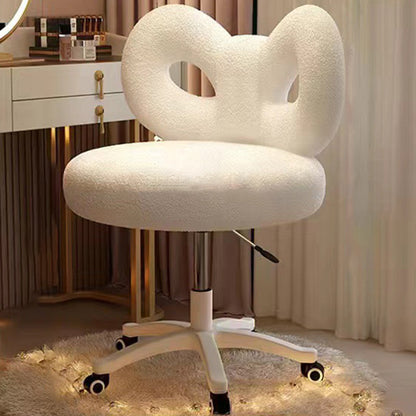 Modern Art Deco Butterfly Knot Round Lambswool Faux Leather Metal Vanity Stool Backrest Armless For Bedroom