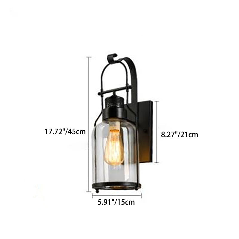 Contemporary Industrial Iron Glass Cylinder 1-Light Wall Sconce Lamp For Hallway
