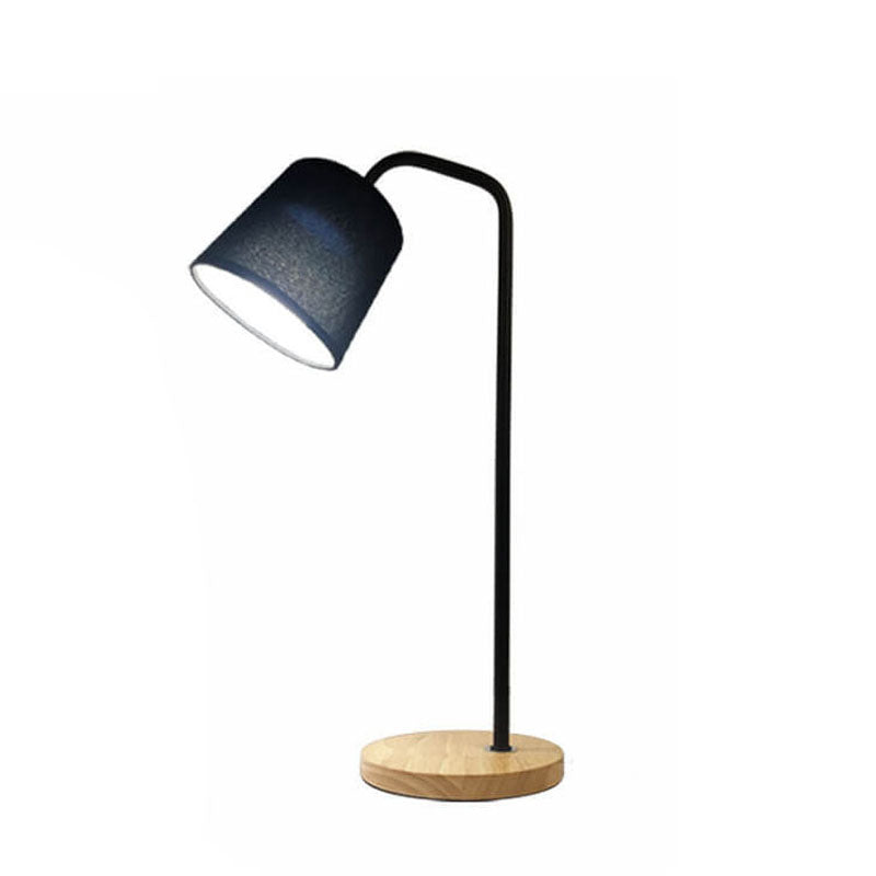 Simple Fabric Cone Shade Wood Base 1-Light Table Lamp