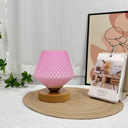 Contemporary Creative Wood Glass Tapered Ribbed Pattern 1-Light Table Lamp For Bedside