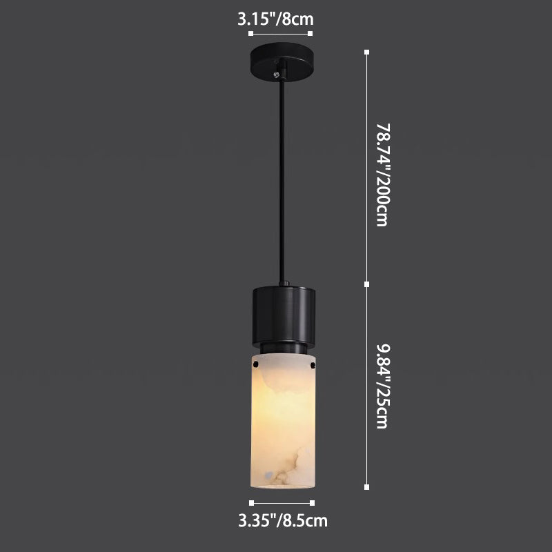 Traditional Chinese Copper Marble Cylinder 1-Light Pendant Light For Bedside
