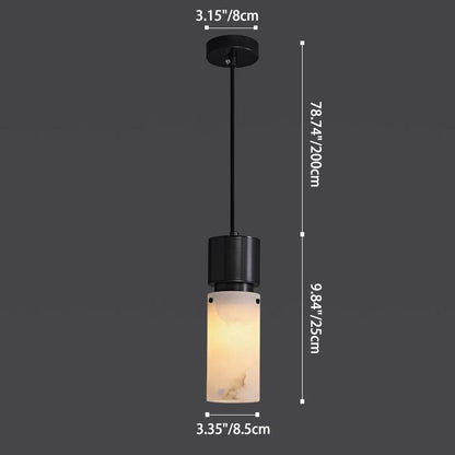 Traditional Chinese Copper Marble Cylinder 1-Light Pendant Light For Bedside