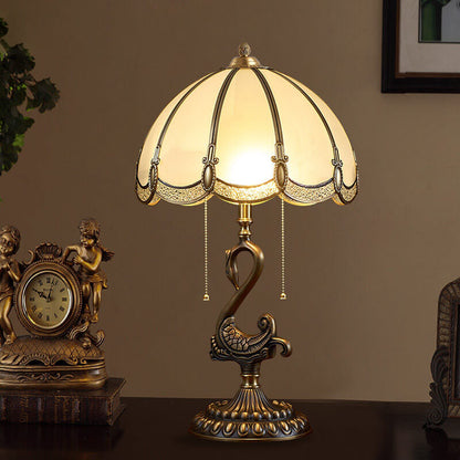 European Luxury Stained Glass Swan Base Copper 2-Light Table Lamp