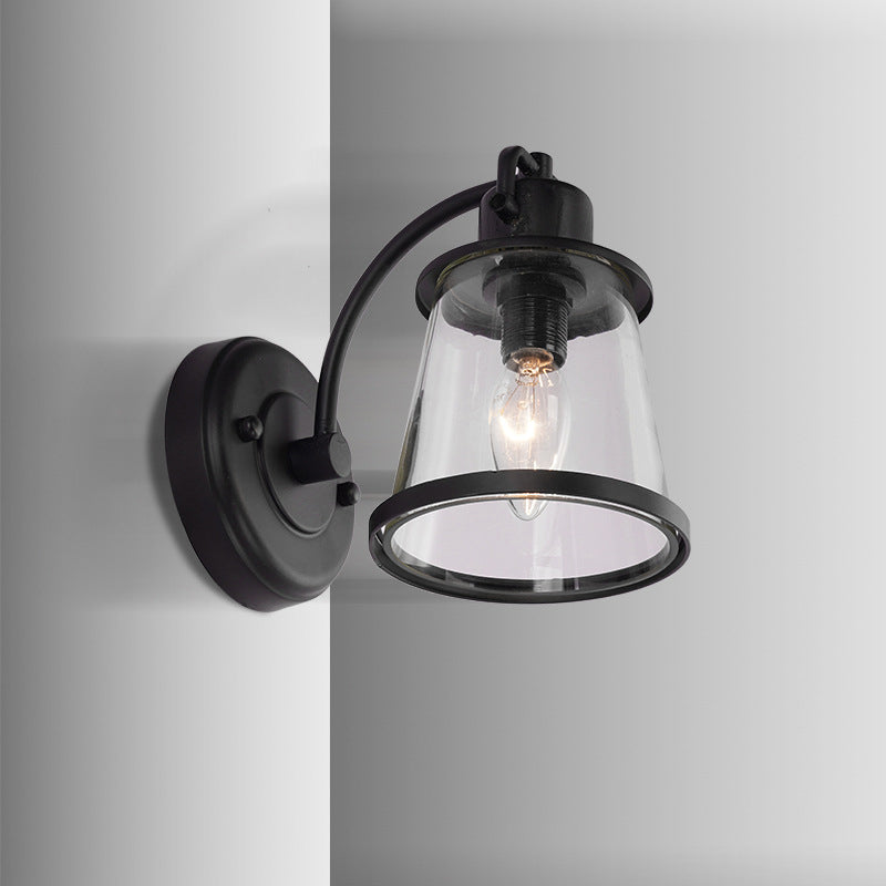 Contemporary Industrial Iron Glass Round Shade 1-Light Waterproof Wall Sconce Lamp For Hallway