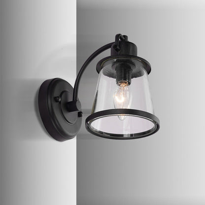 Contemporary Industrial Iron Glass Round Shade 1-Light Waterproof Wall Sconce Lamp For Hallway
