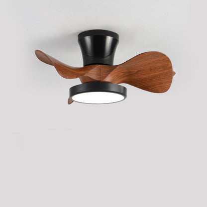 Contemporary Industrial Round Wood Grain Acrylic ABS LED Semi-Flush Mount Ceiling Fan Light For Living Room