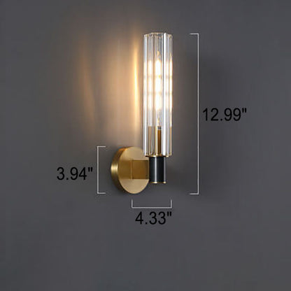 Modern Minimal Brass Crystal Column 1/2 Light Wall Sconce Lamp