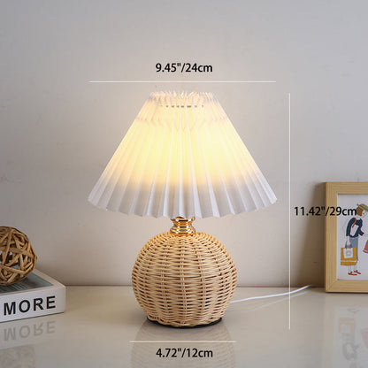 寝室用、現代的な北欧風ラタン生地プリーツ円錐ボールLEDテーブルランプ