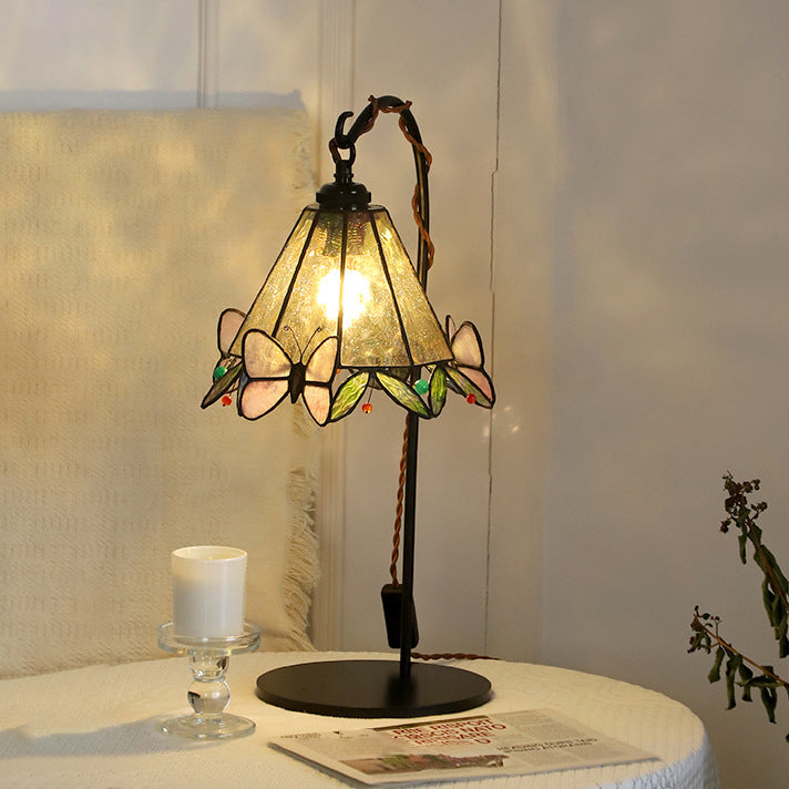 Traditional Vintage Butterfly Prismatic Metal Glass 1-Light Table Lamp For Bedroom
