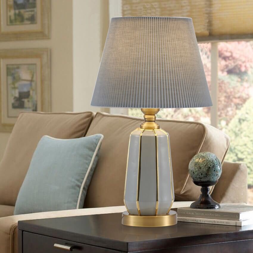 Modern Light Luxury Gray Ceramic Linen 1-Light Table Lamp