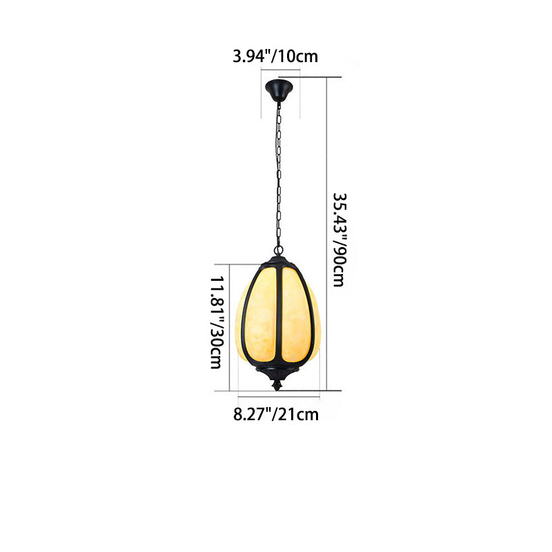 Modern Art Deco Cast Aluminum Oval Pumpkin 1-Light Pendant Light For Outdoor Patio