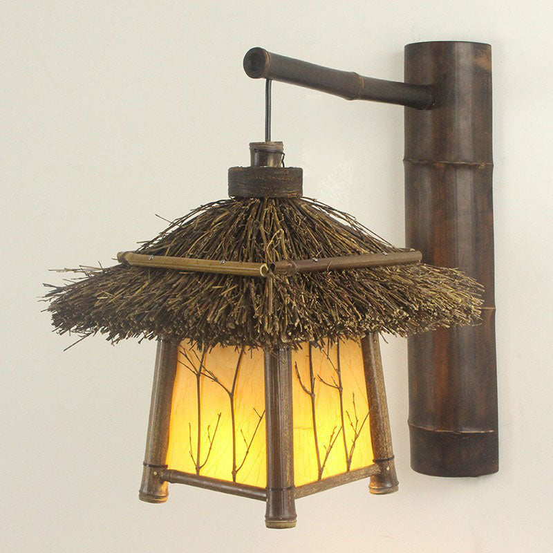 Traditional Rustic Cottage Bamboo 1-Light Wall Sconce Lamp For Outdoor Patio