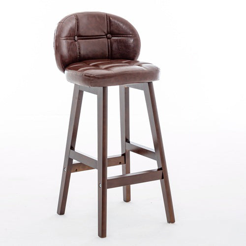 Modern Minimalist Square Wood Oiled Wax Leather Foam Bar Stool With Four Legs Backrest For Dining Room