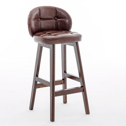 Modern Minimalist Square Wood Oiled Wax Leather Foam Bar Stool With Four Legs Backrest For Dining Room