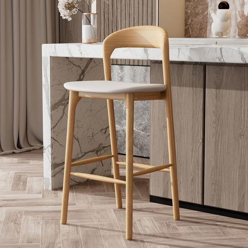 Modern Minimalist Square PU Wood Bar Stool Backrest Footrest For Dining Room