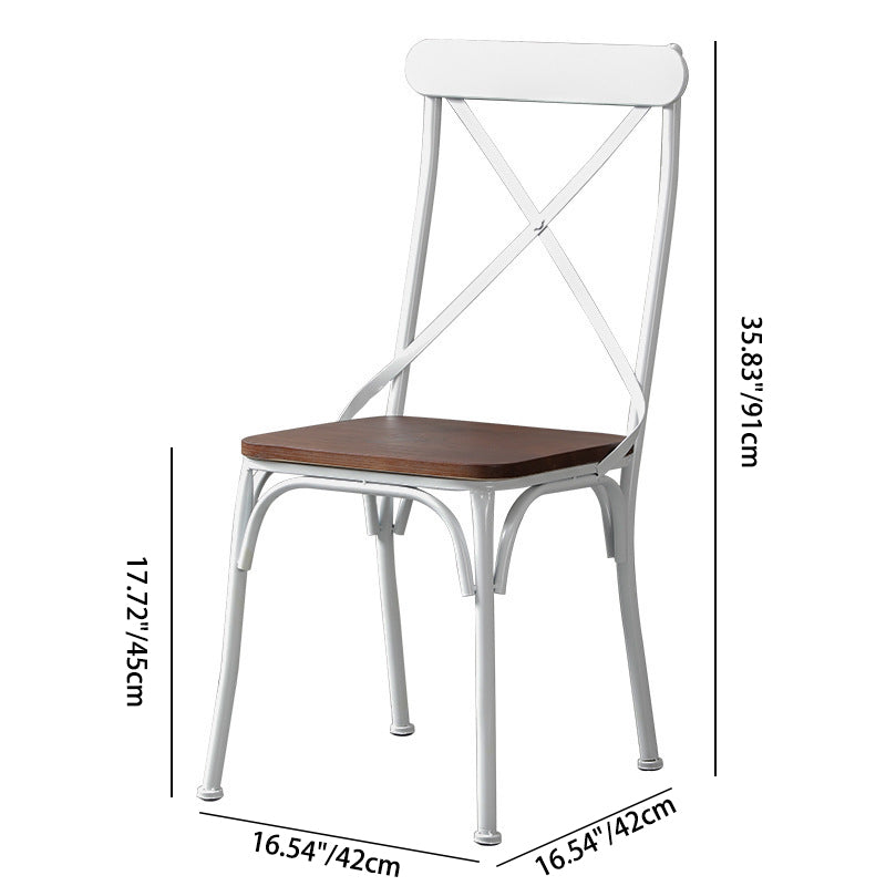 Contemporary Industrial PU Leather Wood Iron Square X Shape Back Dining Chair & Table Set For Dining Room