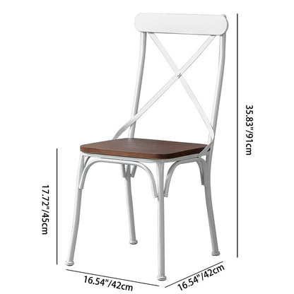 Contemporary Industrial PU Leather Wood Iron Square X Shape Back Dining Chair & Table Set For Dining Room
