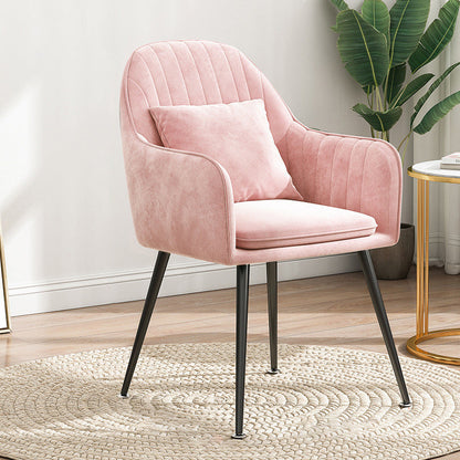 Contemporary Scandinavian Curved Velvet Metal Legs Dining Chair Backrest Armrest For Dining Room