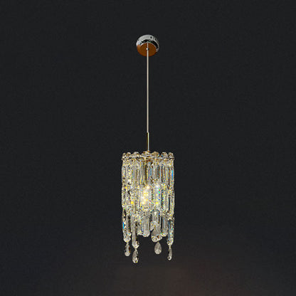 Contemporary Luxury Dazzling Prismatic Clear Crystal 1-Light Pendant Light For Living Room