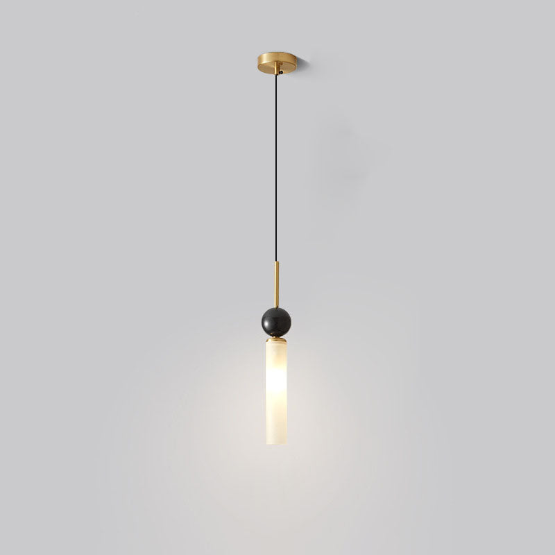 Modern Simplicity Marble Copper Cylinder 1-Light Pendant Light For Bedroom