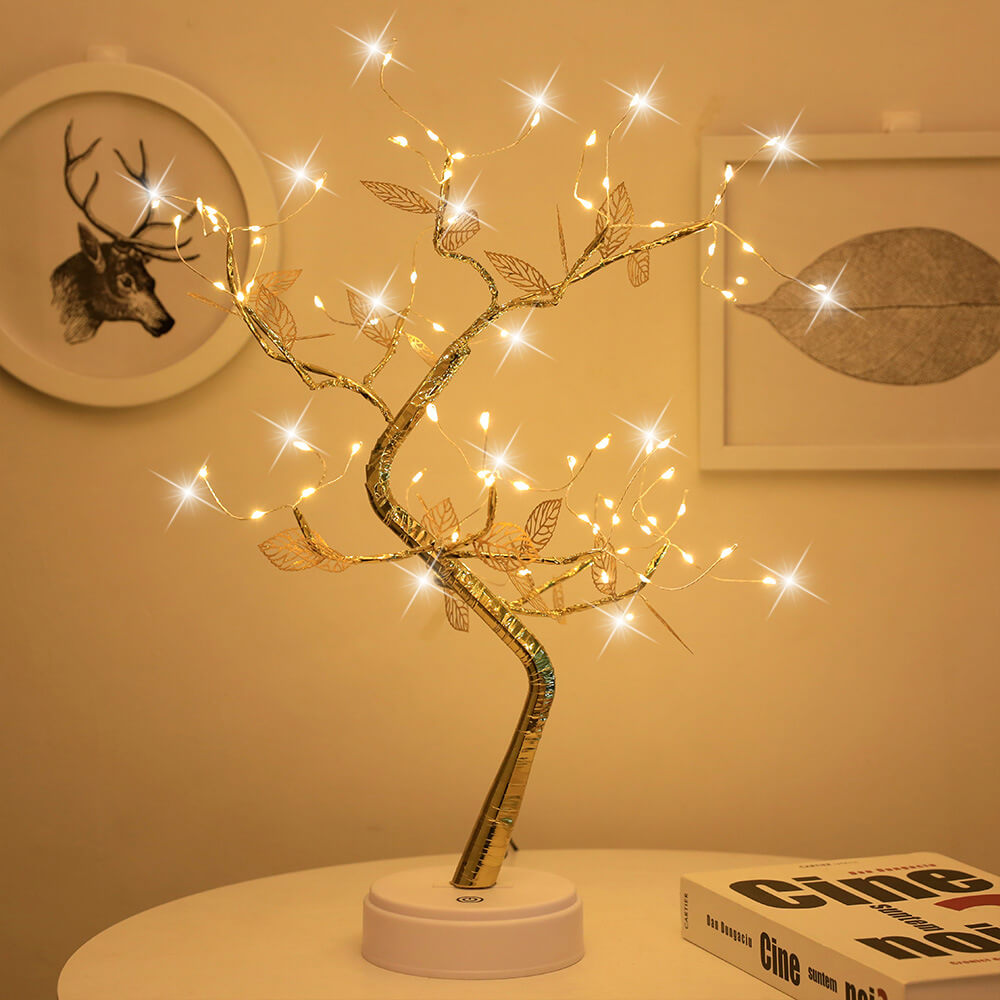 Simulation Gold Leaf Tree LED Tree Decoration Table Lamp