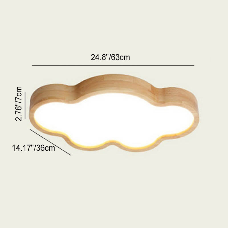Scandinavian Modern Minimalist Clouds Stars Rubber Wood Acrylic LED Flush Mount Ceiling Light