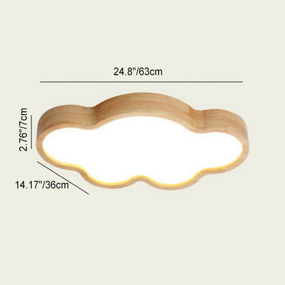 Scandinavian Modern Minimalist Clouds Stars Rubber Wood Acrylic LED Flush Mount Ceiling Light