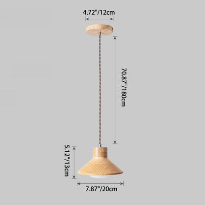 Traditional Japanese Round Cone Wood 1-Light Pendant Light For Living Room