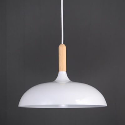Modern Metal Wooden Top 1-Light Dome Pendant Light