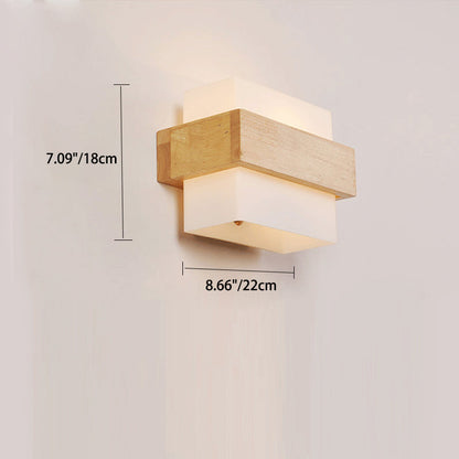 Traditional Farmhouse Wood Glass Cubic 1-Light Wall Sconce Lamp For Bedside