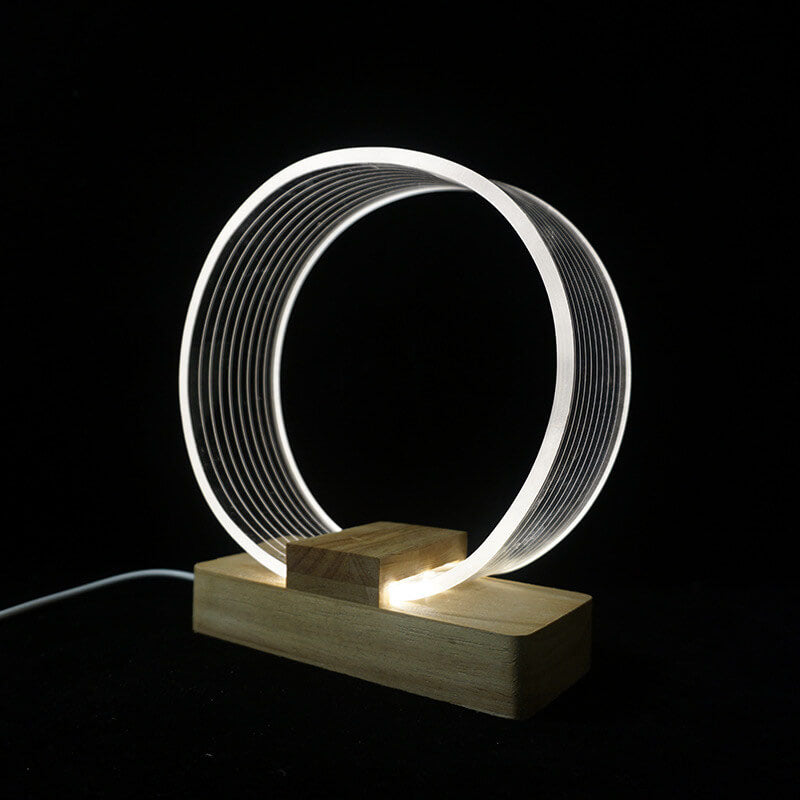 Nordic Minimalist High Translucent Acrylic Circle Ring Beech Wood Base LED Table Lamp