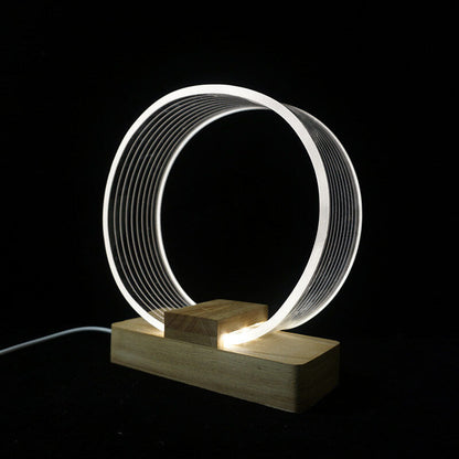 Nordic Minimalist High Translucent Acrylic Circle Ring Beech Wood Base LED Table Lamp