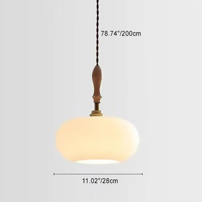 Modern Minimalist Copper Glass Wood Persimmon Shaped 1-Light Pendant Light For Dining Room