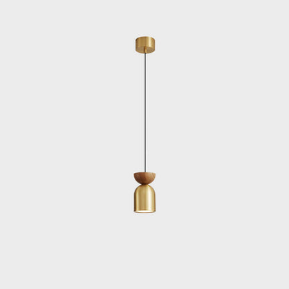 Italian Light Luxury Full Copper Wood Grain Column LED Pendant Light