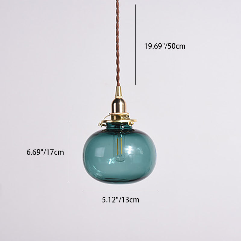 Traditional Japanese Brass Glass Pumpkin Shade 1-Light Pendant Light For Living Room