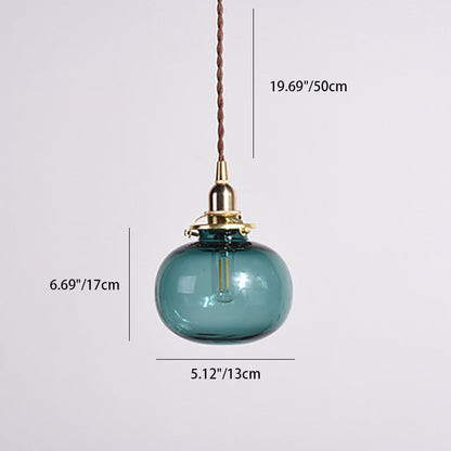 Traditional Japanese Brass Glass Pumpkin Shade 1-Light Pendant Light For Living Room