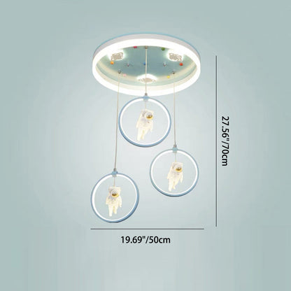 Modern Art Deco Round Astronaut Fairy Princess Acrylic Iron LED Flush Mount Ceiling Light For Bedroom