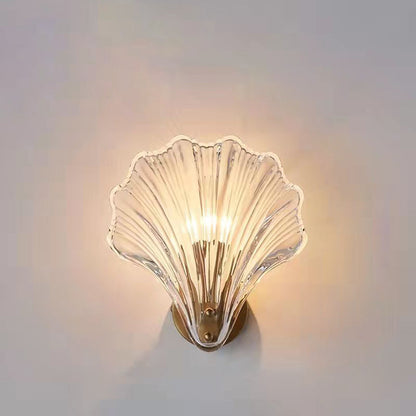 Contemporary Luxury Shell Glass Brass Finish Frame 1-Light Wall Sconce Lamp For Bedroom