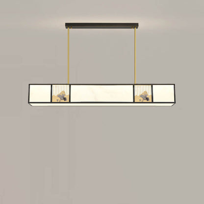 Traditional Chinese Copper Carved Decorative Acrylic Rectangular Shade LED Island Light Pendant Light For Living Room