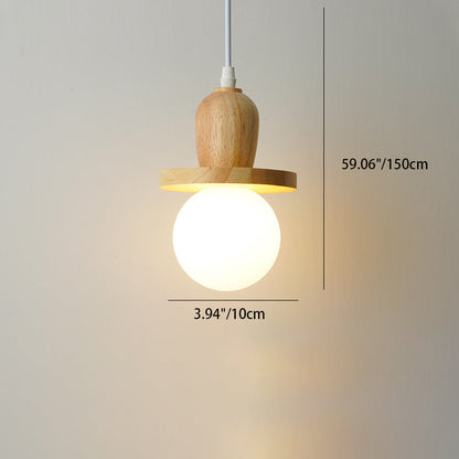 Traditional Japanese Wooden Linear Frame Globe Glass Shade 1/3/5-Light Island Light Chandelier For Living Room