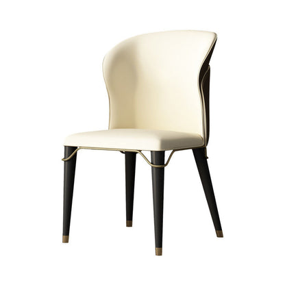 Contemporary Luxury Faux Leather Wood Legs Stainless Steel Decor Dining Chair Backrest For Dining Room