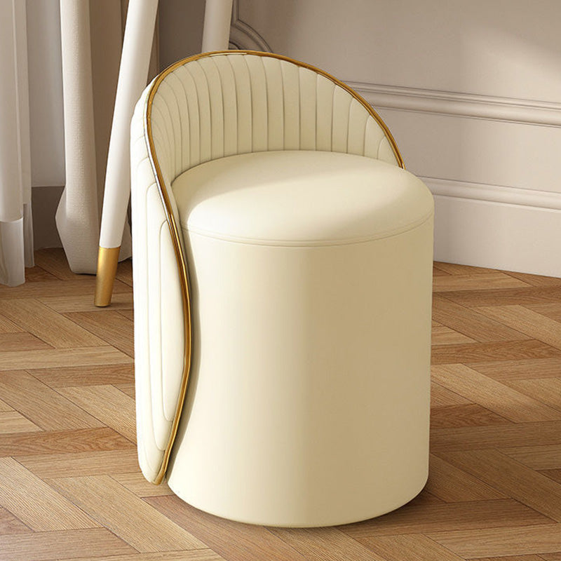 Modern Minimalist Cylinder Iron Nappa Leather Vanity Stool Backrest For Bedroom