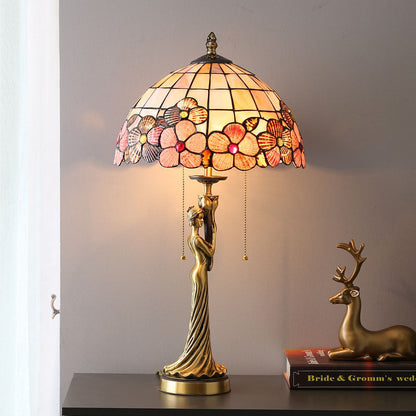 Tiffany Copper Goddess Statue Base Shell Decoration 2-Light Table Lamp