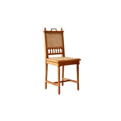 Traditional Vintage Square Wood Rattan Chair Backrest Armless For Dining Room