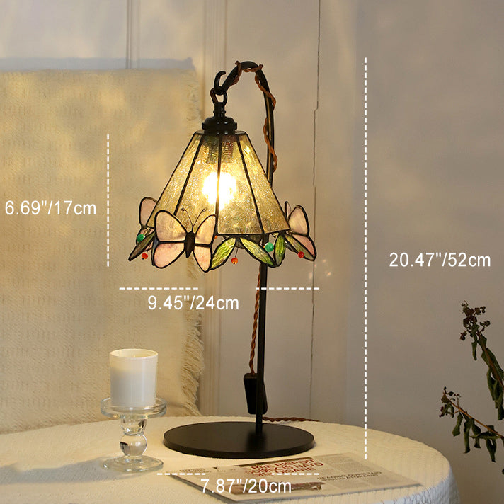 Traditional Vintage Butterfly Prismatic Metal Glass 1-Light Table Lamp For Bedroom