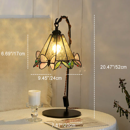 Traditional Vintage Butterfly Prismatic Metal Glass 1-Light Table Lamp For Bedroom