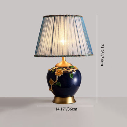 Traditional Chinese Ceramic Enamel Fabric 1-Light Table Lamp For Living Room