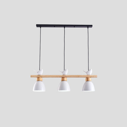 Contemporary Scandinavian Round Bird Iron Wood Resin 3-Light Island Light Chandelier For Dining Room