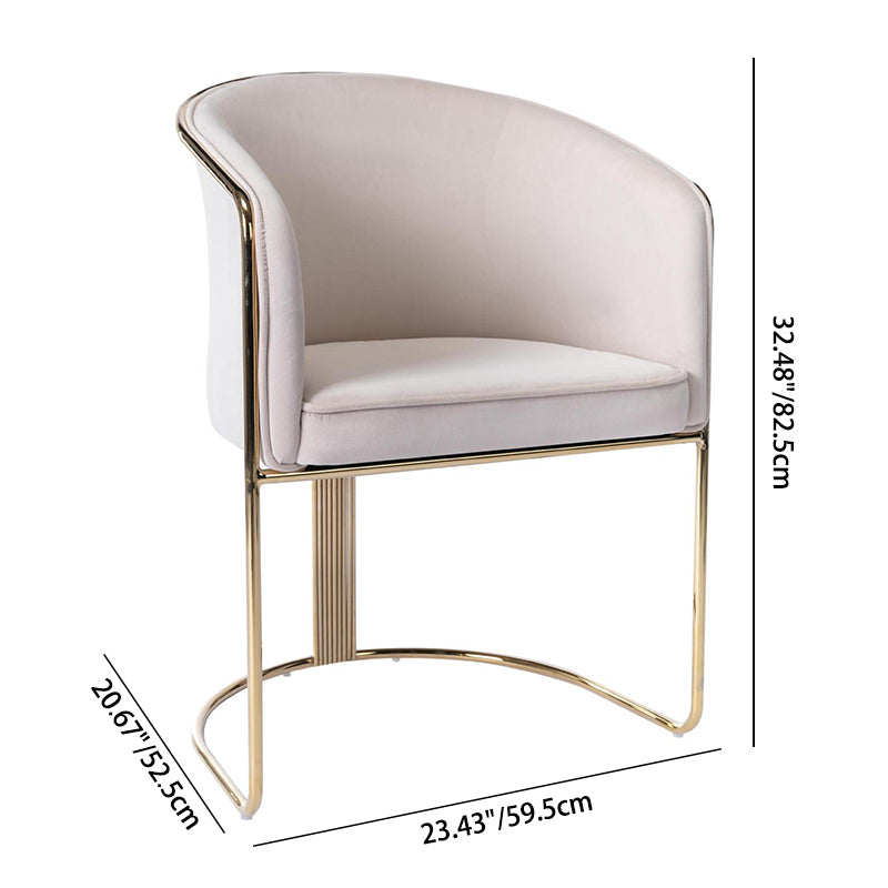 Modern Luxury Half Round Curved Velvet Metal Frame Dining Chair Backrest Armrest For Dining Room