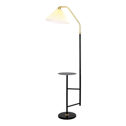 Nordic Minimalist Pleated Shade Marble Solid Wooden Shelf 1-Light Standing Floor Lamp